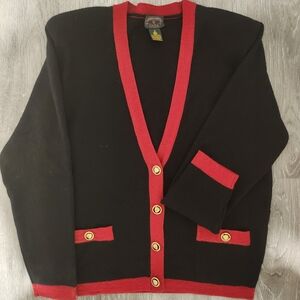 Vintage Charter Club  By Jane Justin Black Cardigan with Bold Red Trim